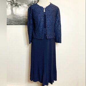 NWOT Jessica Howard Navy Formal Dress with Sequins and Jacket